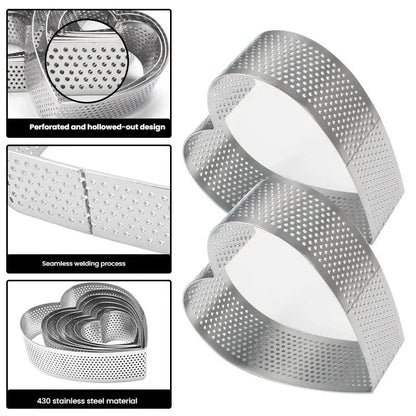 Moules Cœur en Inox Perforés – Lot de 6 en acier inoxydable avec design perforé et soudure sans joint.