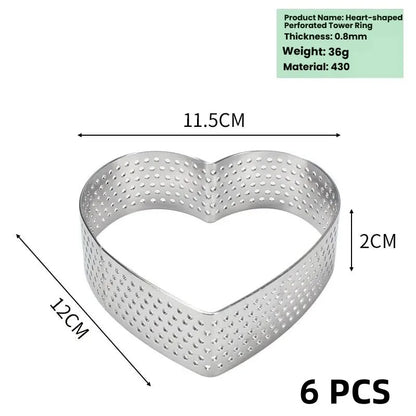 Moules Cœur en Inox Perforés – Lot de 6 pour pâtisserie, forme élégante et pratique pour desserts.