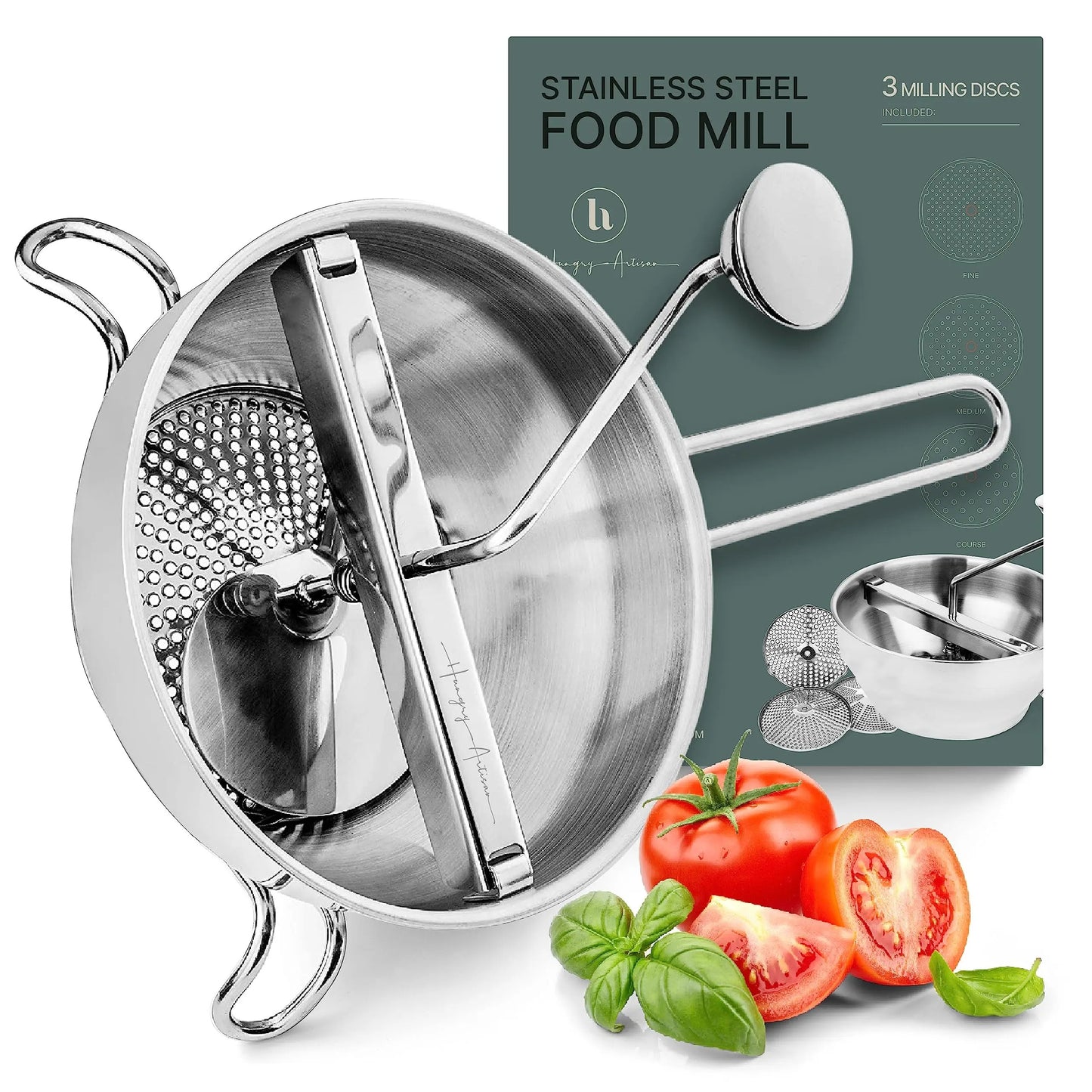 Moulin à légumes à manivelle en acier inoxydable avec disque de broyage et accessoires pour la préparation des aliments