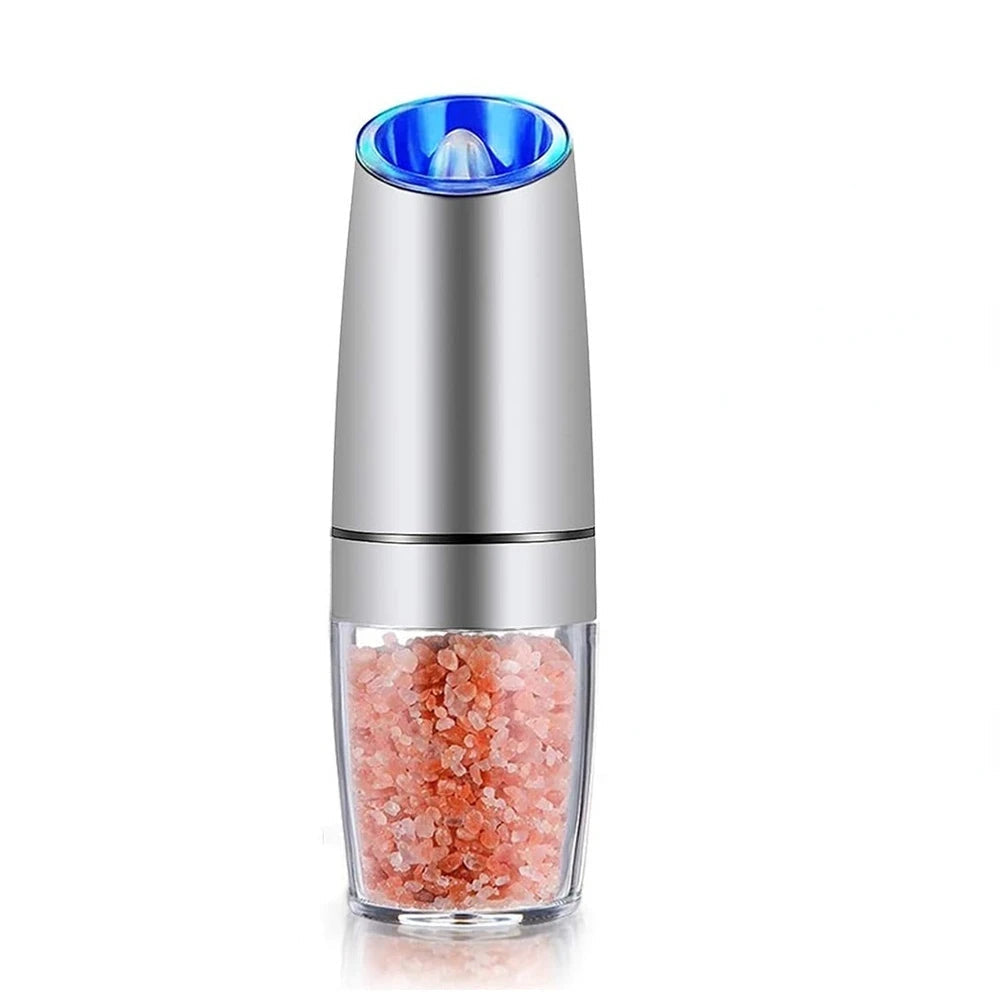 Moulin Électrique Sel & Poivre avec éclairage LED et réservoir transparent rempli de sel rose