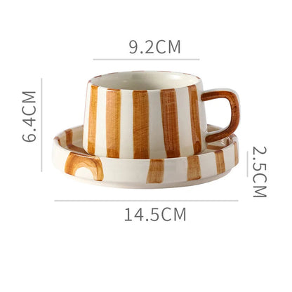Mug en Porcelaine avec Plateau en style rayé beige et blanc, parfait pour le café ou le thé