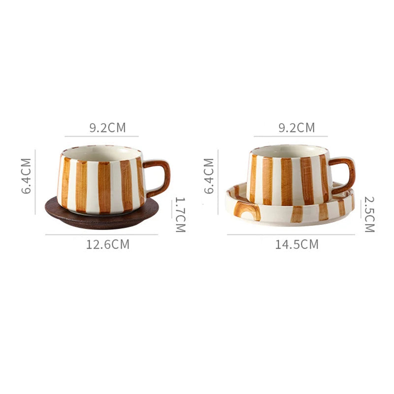Mug en Porcelaine avec Plateau rayé en brun et blanc, parfait pour le café ou le thé