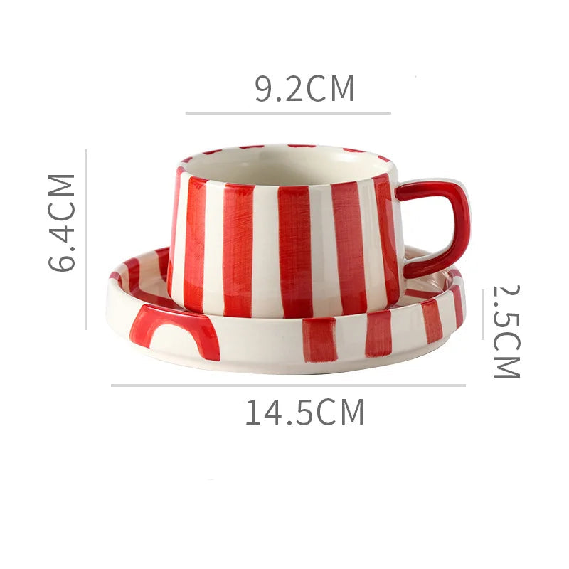Mug en Porcelaine avec Plateau rouge à rayures, idéal pour le café ou le thé