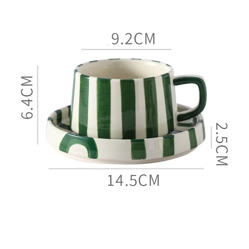 Mug en Porcelaine avec Plateau rayé vert et blanc, idéal pour le café ou le thé