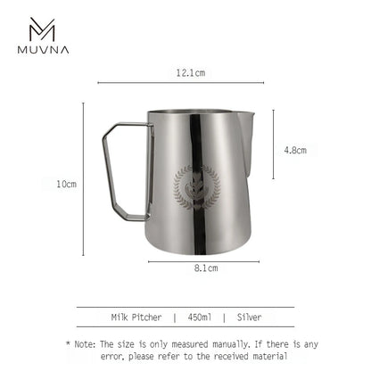 Pichet à Lait Muvna en acier inoxydable de 450 ml avec un design élégant et poignée ergonomique