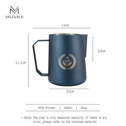 Pichet à Lait Muvna en acier inoxydable bleu de 600ml avec une poignée ergonomique