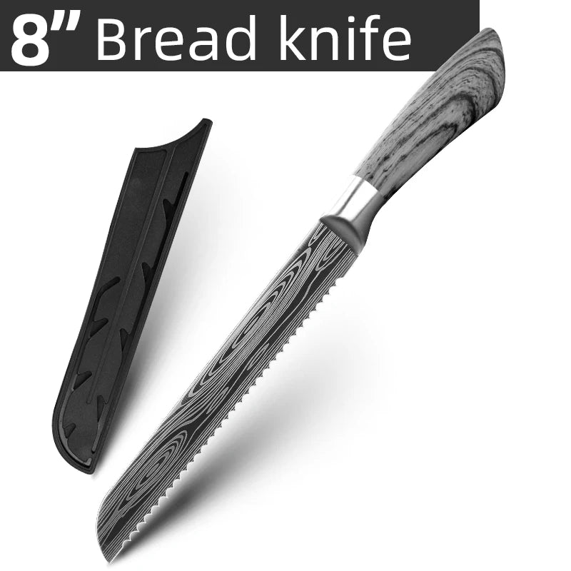 Couteaux de Chef MYVIT – Pro en Acier 7CR Tranchant, couteau à pain de 8 pouces avec housse de protection