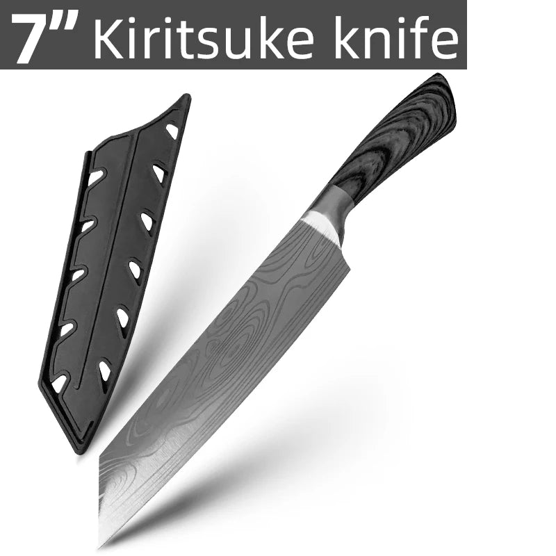 Couteaux de Chef MYVIT – Pro en Acier 7CR Tranchant avec une lame Kiritsuke de 7 pouces