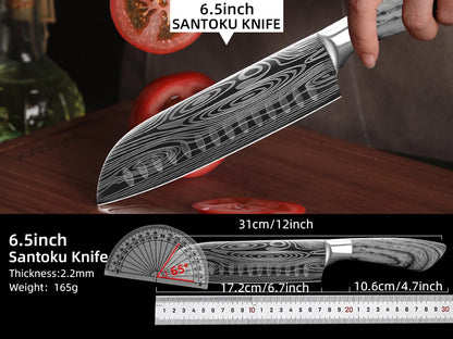 Couteaux de Chef MYVIT – Pro en Acier 7CR Tranchant, Santoku de 6,5 pouces avec design élégant et tranchant précis