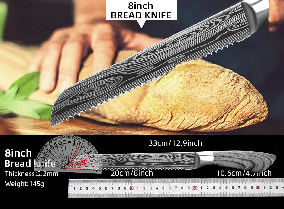 Couteaux de Chef MYVIT – Pro en Acier 7CR Tranchant avec design en acier et lame de 20 cm pour le pain
