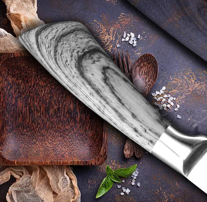 Manche en marbre du couteau de chef MYVIT – Pro en Acier 7CR Tranchant sur planche en bois