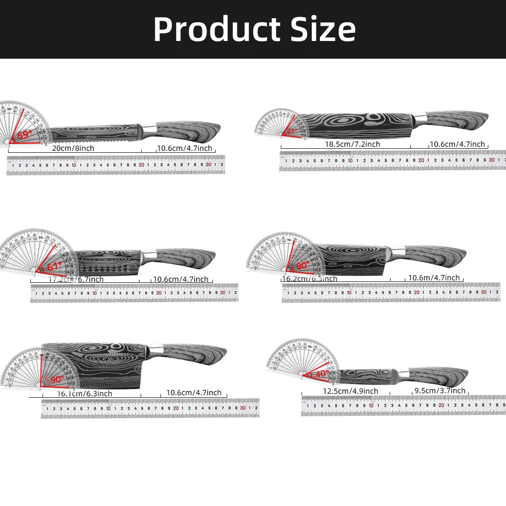 Dimensions des Couteaux de Chef MYVIT – Pro en Acier 7CR Tranchant pour une utilisation précise en cuisine