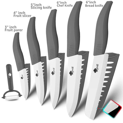 Set 5 Couteaux Céramique MYVIT plus Éplucheur Ultra-Tranchant avec lames blanches et manches noirs