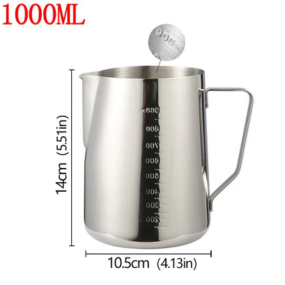 Pichet Mousseur à Lait Inox – Spécial Latte Art de 1000ML avec graduation pour doser facilement le lait