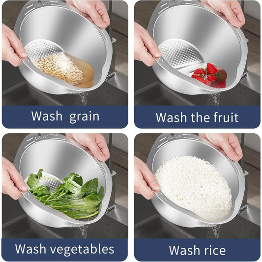 Égouttoir Inox OLOEY – Passoire Cuisine Multifonction pour laver grains, fruits, légumes et riz