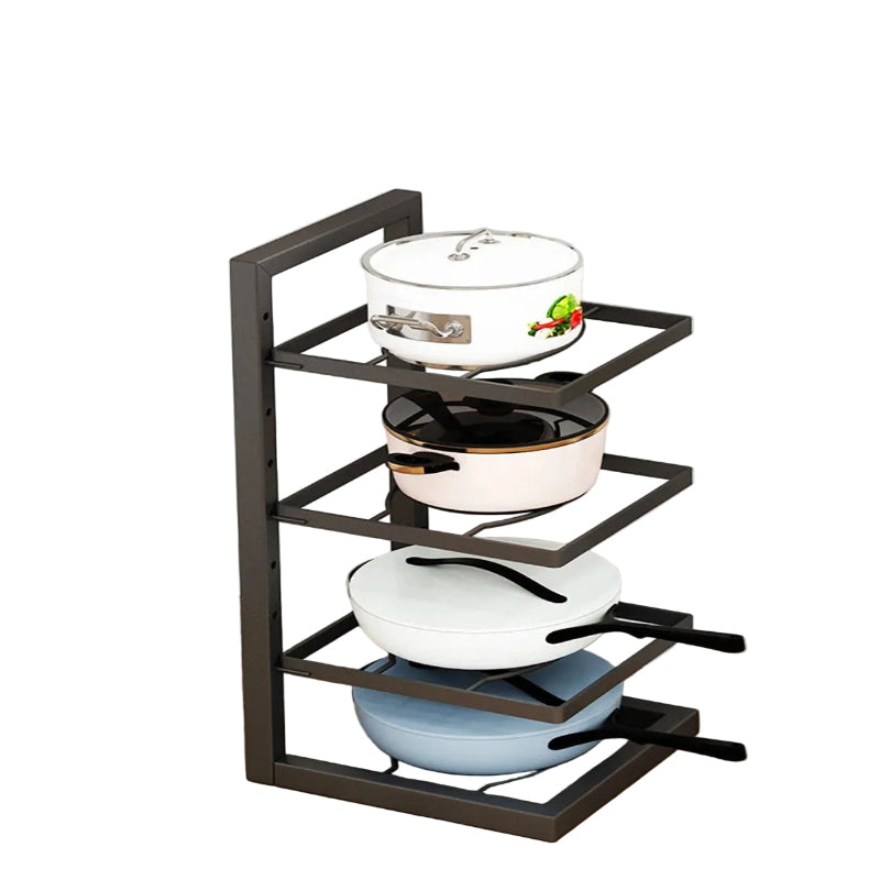 Organisateur de Casseroles et Poêles à Plusieurs Niveaux en métal avec plusieurs casseroles empilées