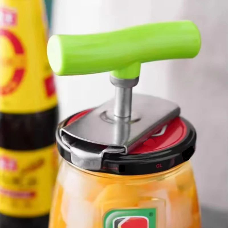 Ouvre-Boîte Inox Ergonomique avec Poignée Verte pour Ouvrir Facilement les Bocaux