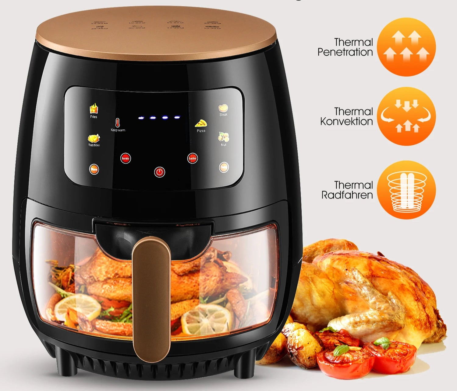 Friteuse à Air Oyajia 6L – Cuisson Saine Sans Huile Rapide avec poulet rôti et légumes grillés