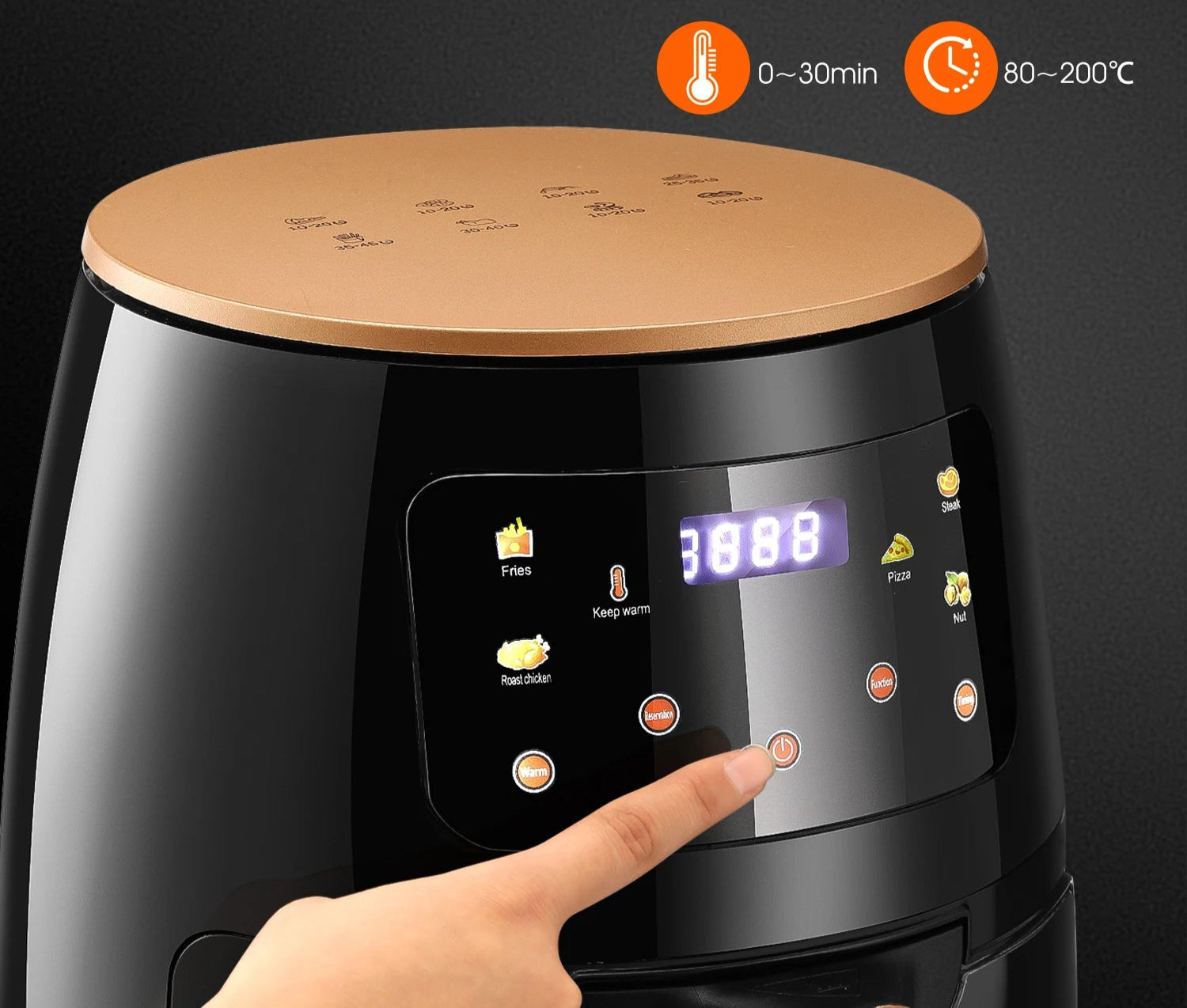 Friteuse à Air Oyajia 6L – Cuisson Saine Sans Huile Rapide avec écran tactile noir et doré