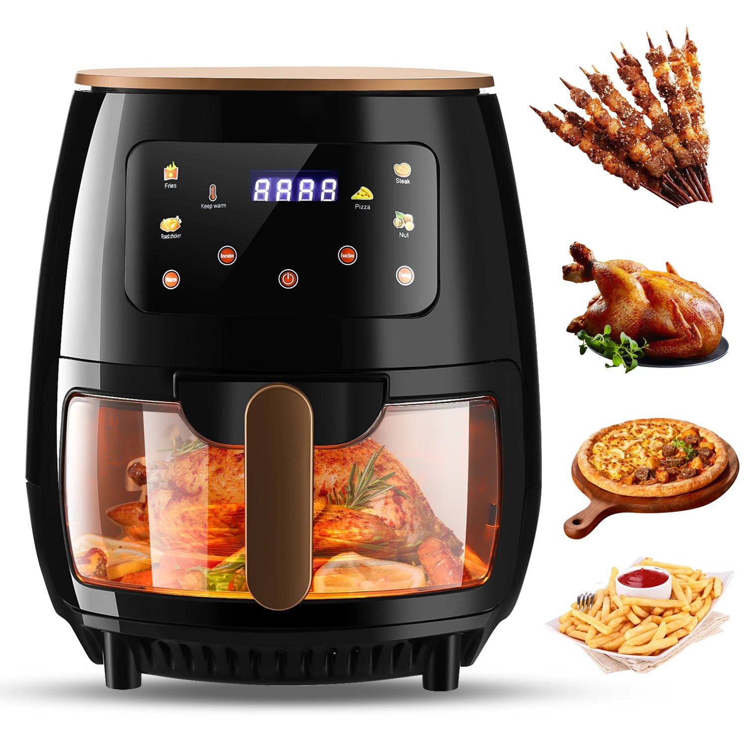 Friteuse à Air Oyajia 6L – Cuisson Saine Sans Huile Rapide avec poulet rôti, brochettes, pizza et frites