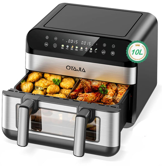Friteuse à Air Double Zone 10L Inox avec 8 Programmes pour une cuisson saine et rapide des aliments