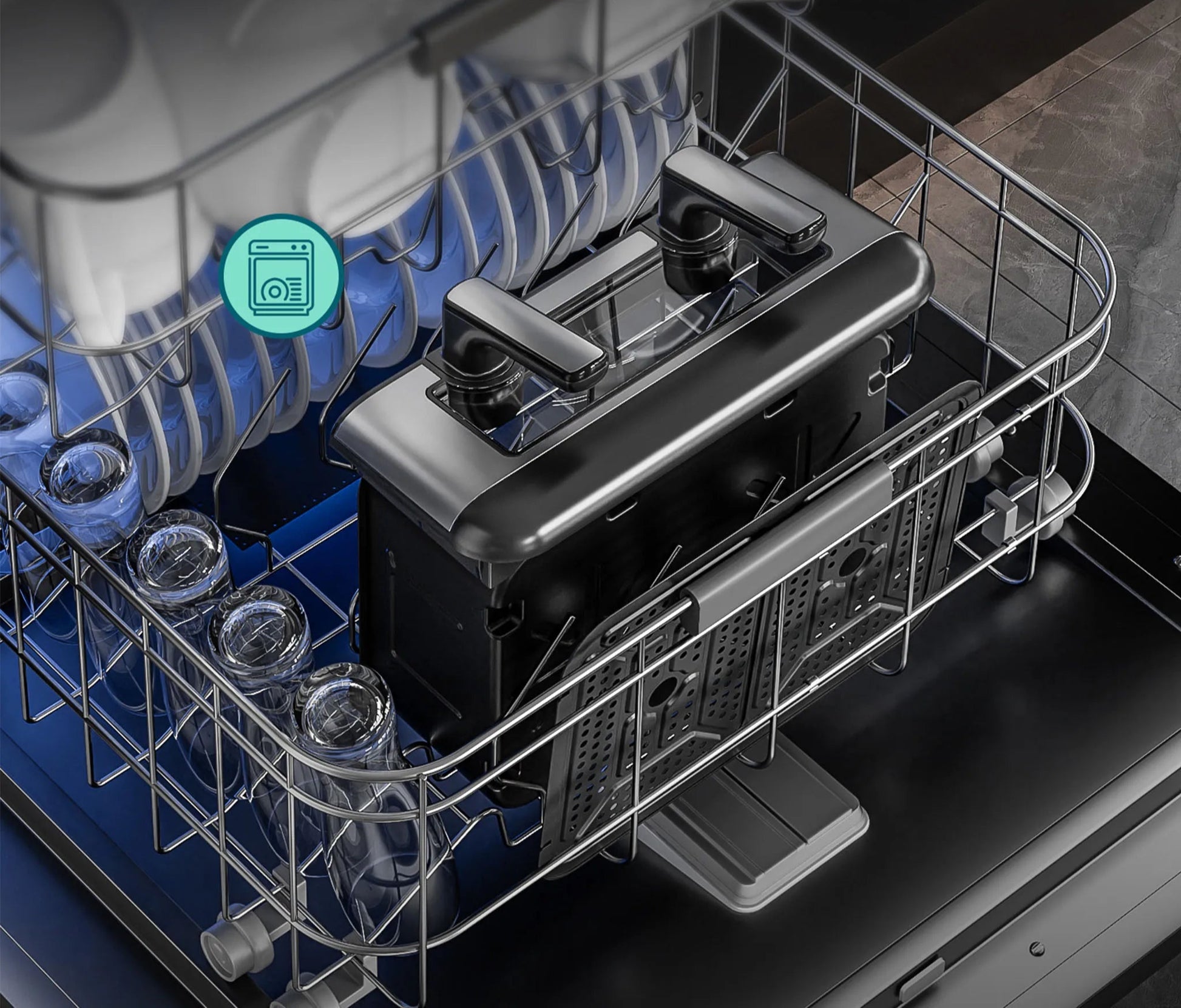Friteuse à Air Double Zone 10L Inox – 8 Programmes dans un lave-vaisselle, prête à être lavée