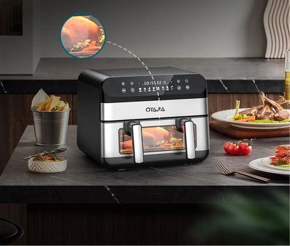 Friteuse à Air Double Zone 10L Inox avec 8 Programmes pour une cuisson rapide et saine