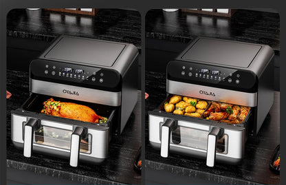 Friteuse à Air Double Zone 10L Inox avec 8 Programmes pour une cuisson saine et savoureuse