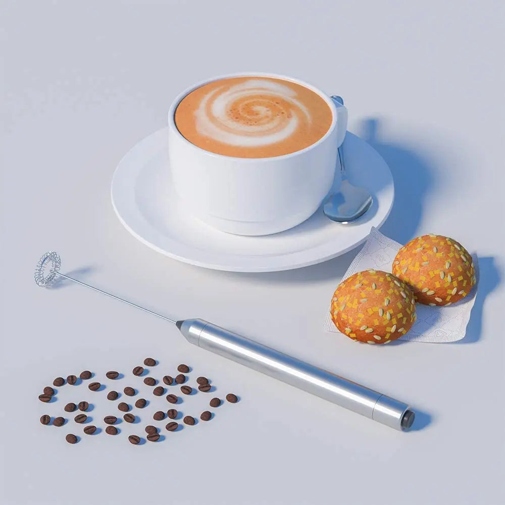 Pack Café Maison – Mousseur à lait + Tamiseur + Pochoirs à café en inox avec tasse et biscuits