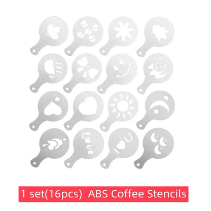 Pack Café Maison – Mousseur à lait + Tamiseur + Pochoirs à café en inox avec 16 pochoirs créatifs
