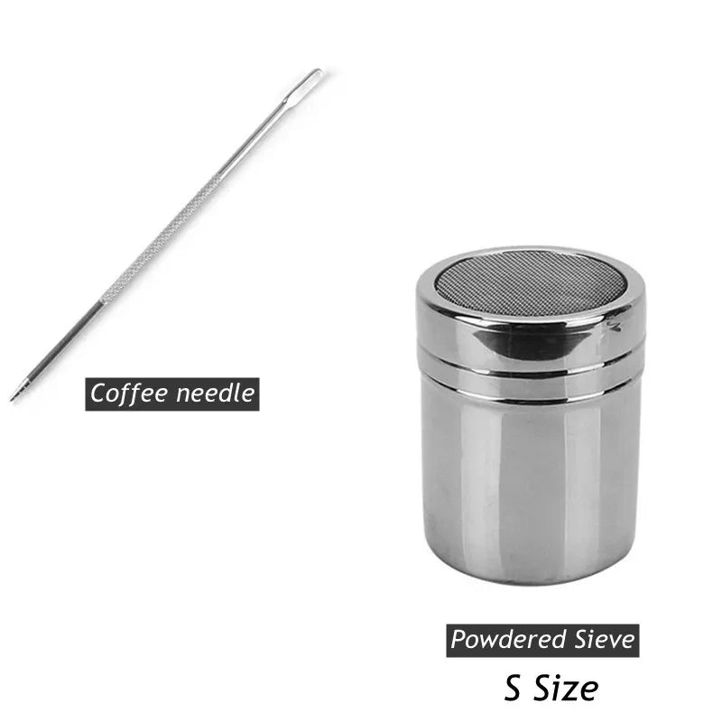 Pack Café Maison – Mousseur à lait + Tamiseur + Pochoirs à café en inox avec tamiseur en inox et aiguille à café