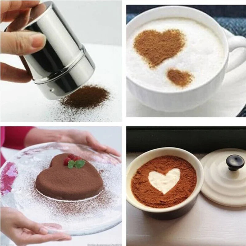 Pack Café Maison – Mousseur à lait + Tamiseur + Pochoirs à café en inox, parfait pour des boissons créatives