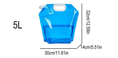 Bidon d'eau bleu de 5L avec dimensions de 32cm x 30cm, idéal pour le Pack Survie Solo 72h – Kit complet Guide PDF offert