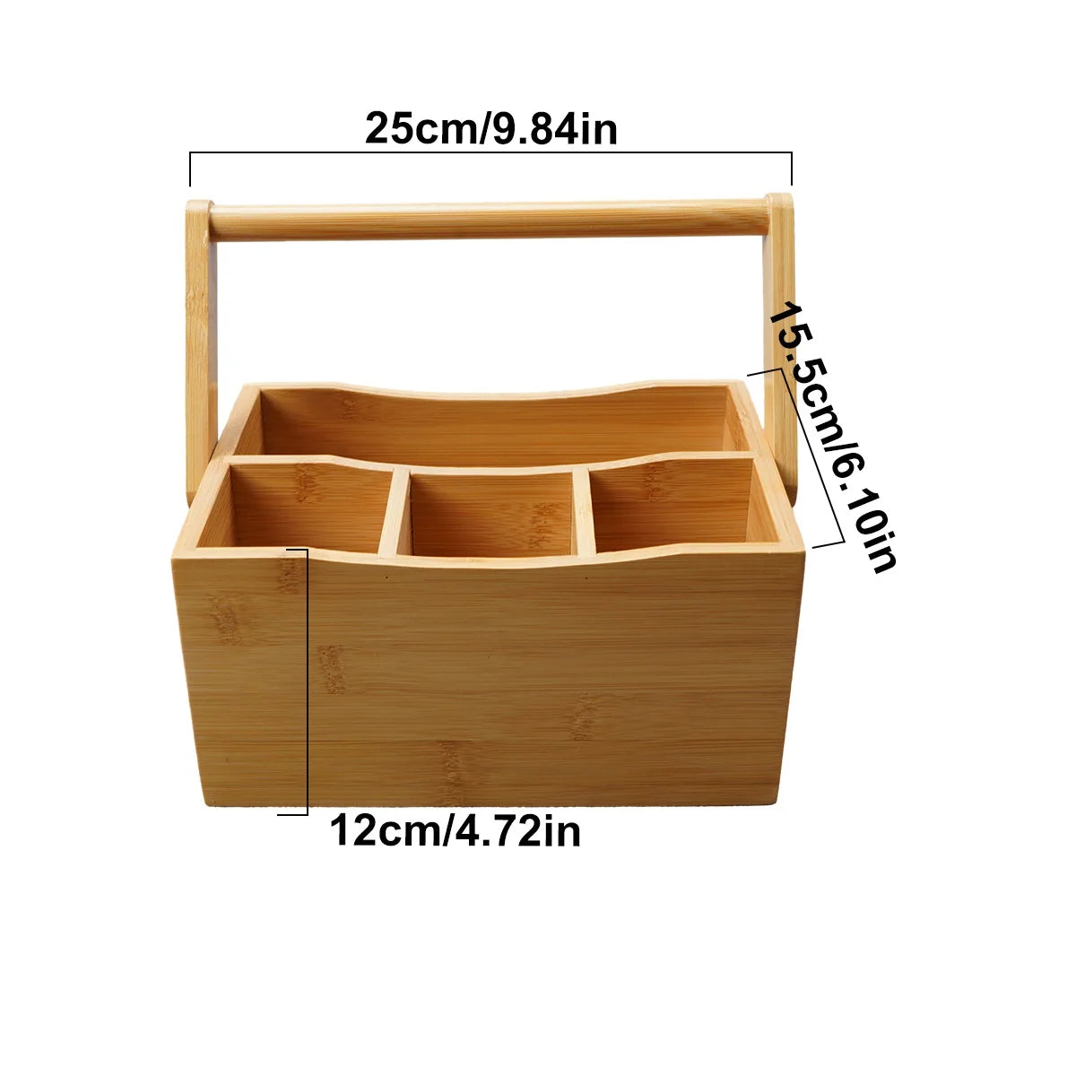 Panier de rangement en bambou compartimenté 25 cm avec poignée pour organiser les ustensiles