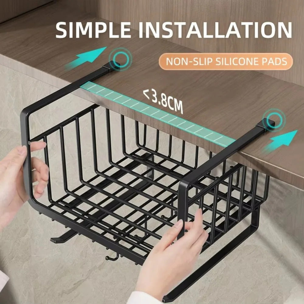 Panier Suspendu pour Placard Cuisine – 9 Crochets avec installation simple et tampons en silicone antidérapants