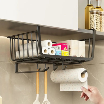 Panier Suspendu pour Placard Cuisine – 9 Crochets avec rangement pour papier et ustensiles