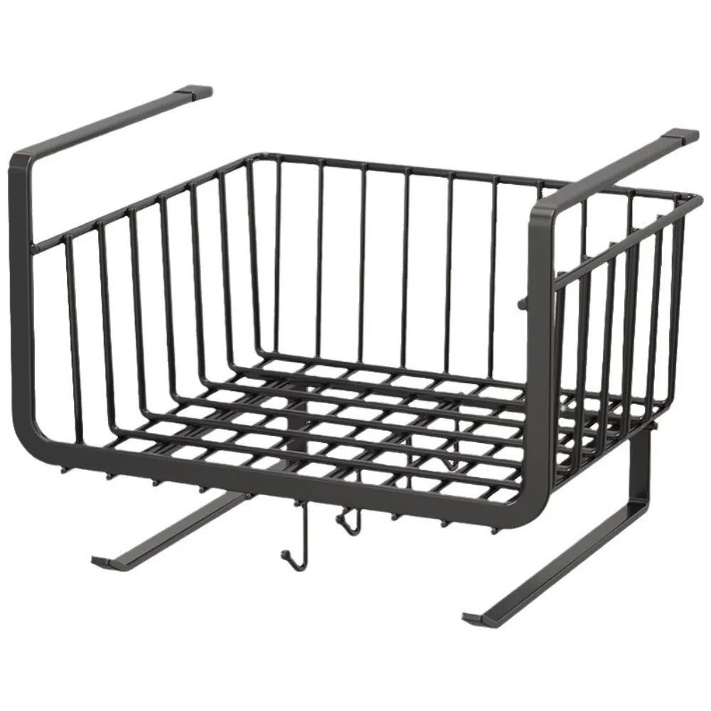Panier Suspendu pour Placard Cuisine – 9 Crochets en métal noir, idéal pour optimiser l'espace de rangement