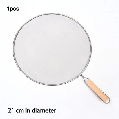 Pare-éclaboussures inox pour poêle et cuisson rond de 21 cm de diamètre avec poignée en bois