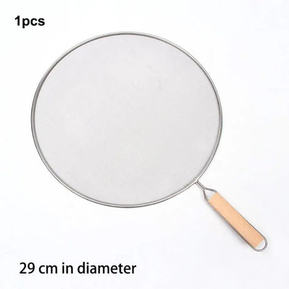 Pare-éclaboussures inox pour poêle et cuisson de 29 cm de diamètre avec manche en bois