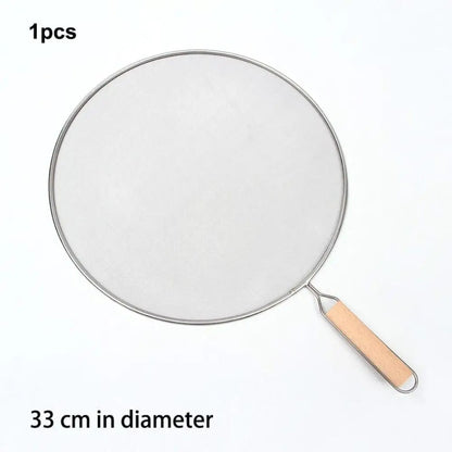 Pare-éclaboussures inox pour poêle et cuisson de 33 cm de diamètre avec poignée en bois
