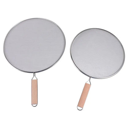 Set de pare-éclaboussures inox pour poêle et cuisson avec poignées en bois de deux tailles