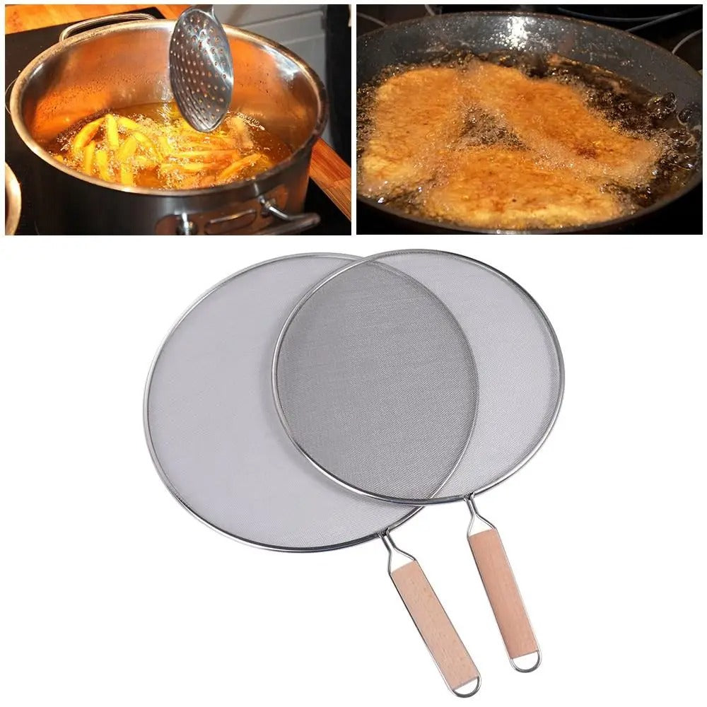 Pare-éclaboussures inox pour poêle et cuisson, ensemble de deux tailles avec poignées en bois