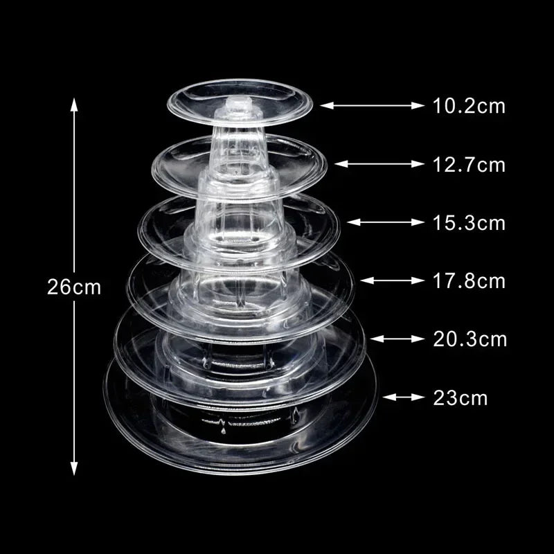 Présentoir acrylique cupcakes & macarons mariage fête 6 niveaux transparent diamètres 10.2 à 23 cm hauteur 26 cm