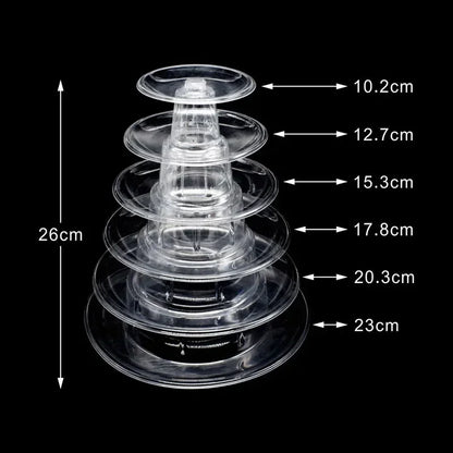 Présentoir acrylique cupcakes & macarons mariage fête 6 niveaux transparent diamètres 10.2 à 23 cm hauteur 26 cm