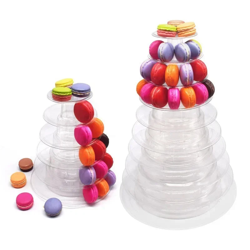 Présentoir acrylique cupcakes & macarons mariage fête en plexiglas transparent à étages avec macarons colorés