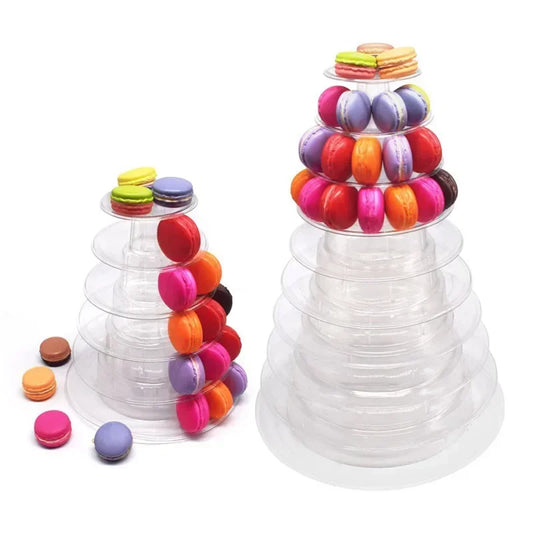 Présentoir acrylique cupcakes & macarons mariage fête en plexiglas transparent à étages avec macarons colorés