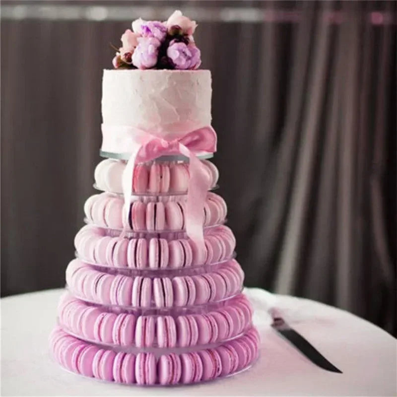 Présentoir acrylique cupcakes & macarons mariage fête tour de macarons roses avec mini gâteau