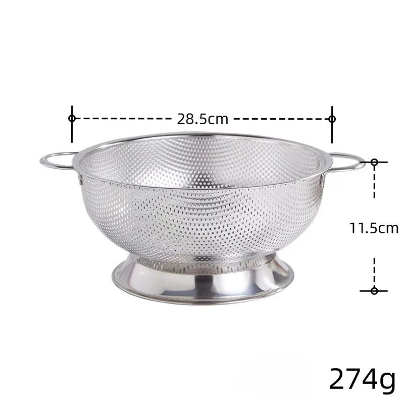 Passoire inox avec poignées 28,5 cm, grande passoire de cuisine en acier inoxydable pour le drainage des aliments