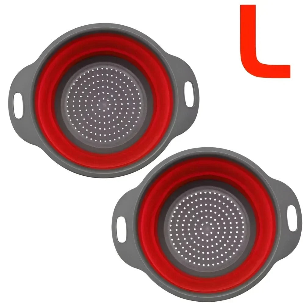 Passoire Pliable en Silicone pour Égoutter Fruits, Légumes et Pâtes – Égouttoir Compact Gain de Place en rouge et gris