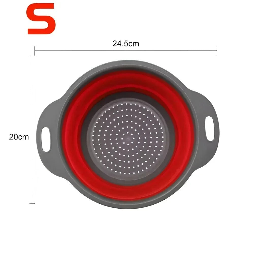 Passoire Pliable en Silicone pour Égoutter Fruits, Légumes et Pâtes – Égouttoir Compact Gain de Place en gris et rouge